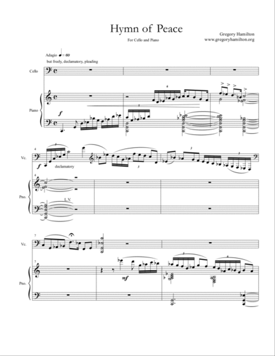 Hymn of Peace for Cello and Piano Piano scores gallery preview page 2