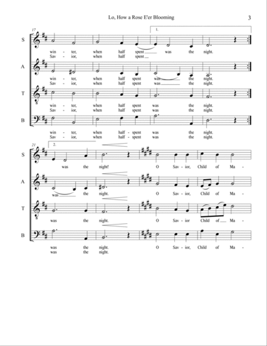 Lo, How a Rose E'er Blooming 4-Part scores gallery preview page 3