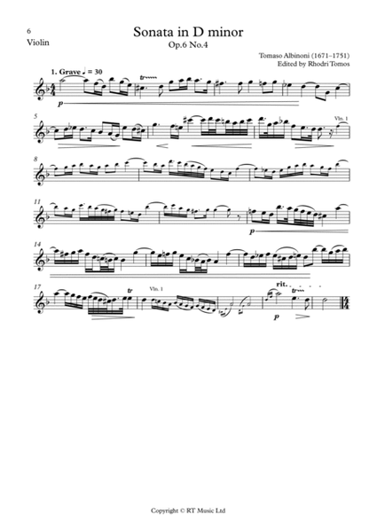 Albinoni Op.6 No.4 - Sonata in D minor. Trumpet solo parts.