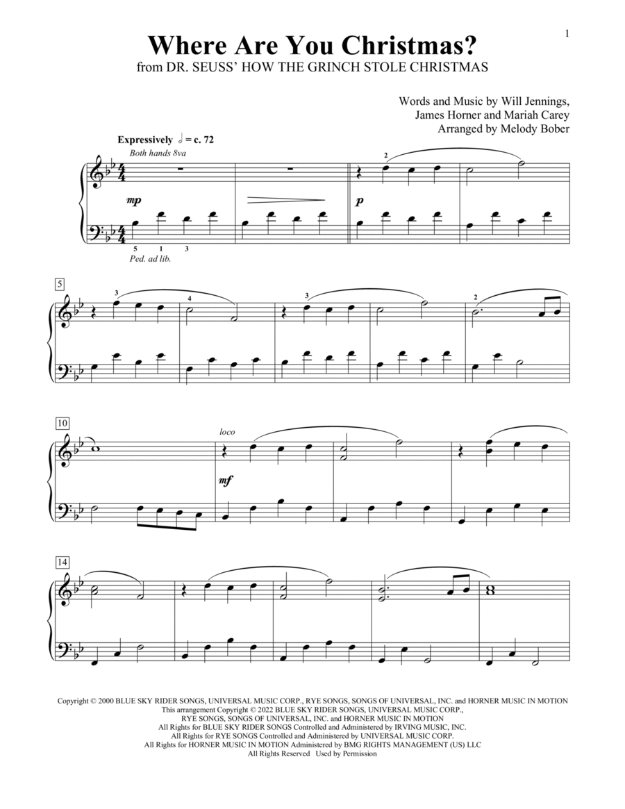 Where Are You Christmas? (from How The Grinch Stole Christmas) (arr. Melody Bober) Piano Method scores gallery preview page 1