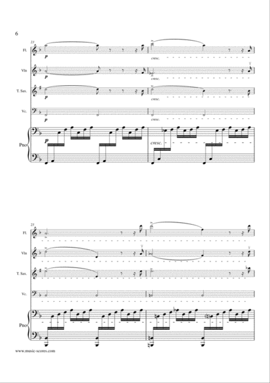 Ave Maria - Flute, Violin, Tenor Saxophone, Cello and Piano (Fma) Flute scores gallery preview page 6