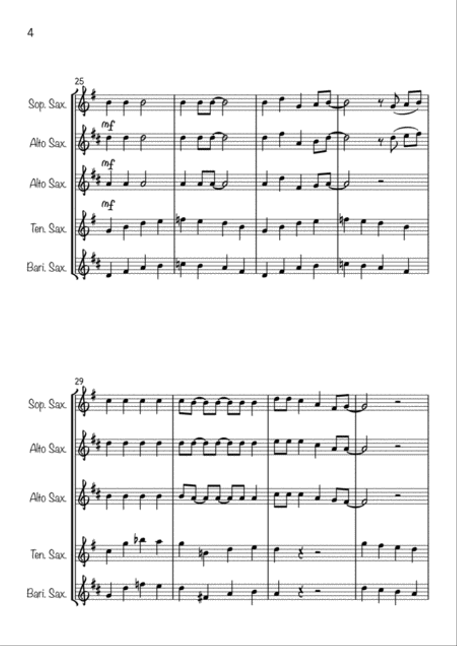 Jingle Bells Jazzy (For saxophone Quintet) Saxophone Quintet scores gallery preview page 4