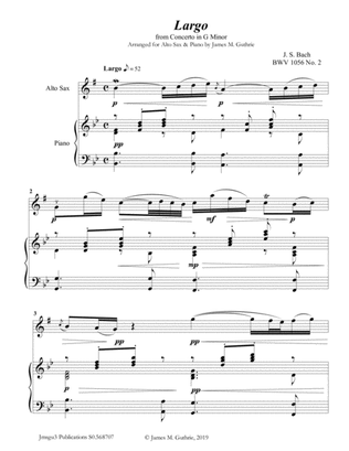 Book cover for Bach: Largo from Concerto BWV 1056 for Alto Sax & Piano