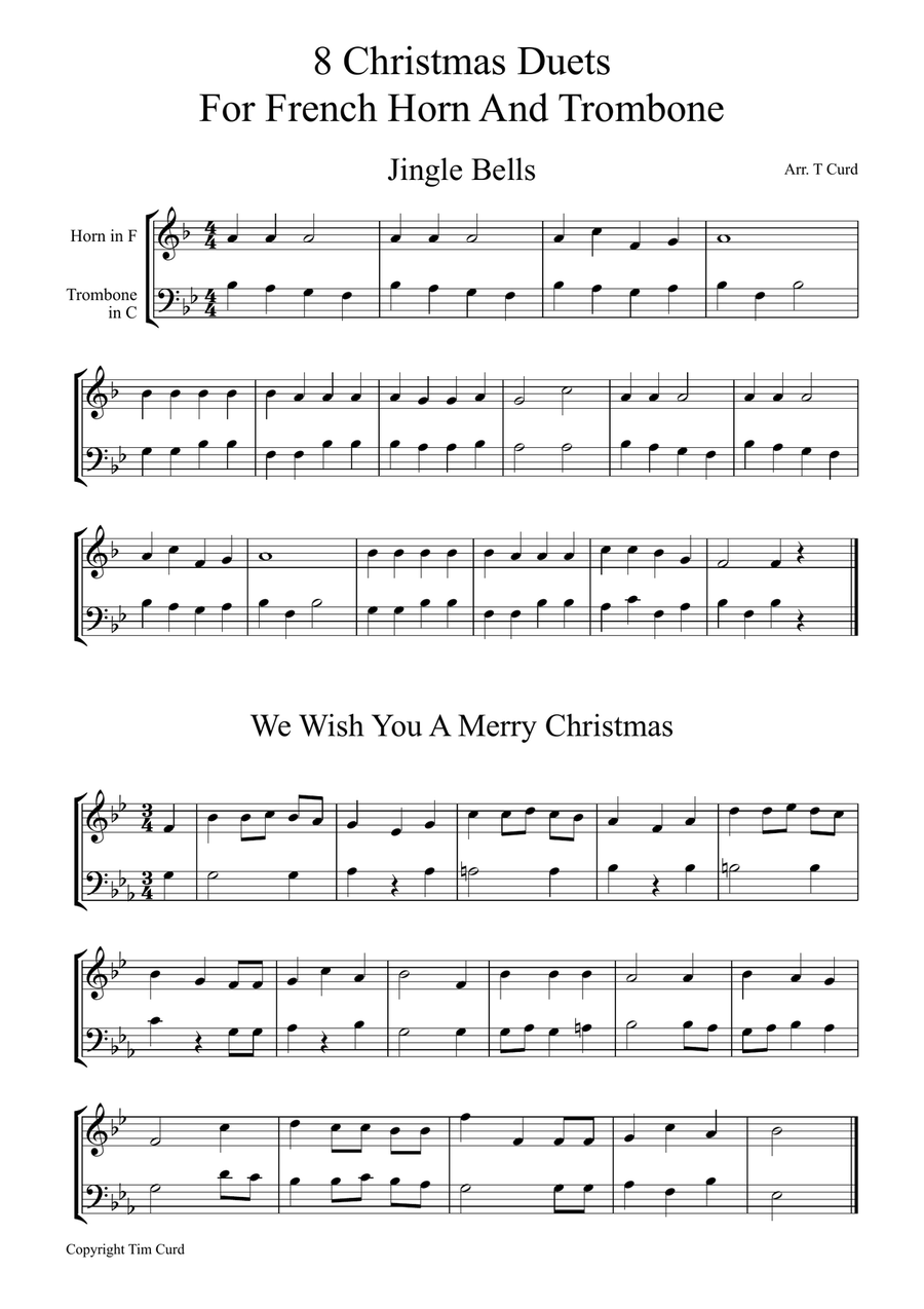 8 Christmas Duets For Horn in F and Trombone in C Brass Duet scores gallery preview page 1