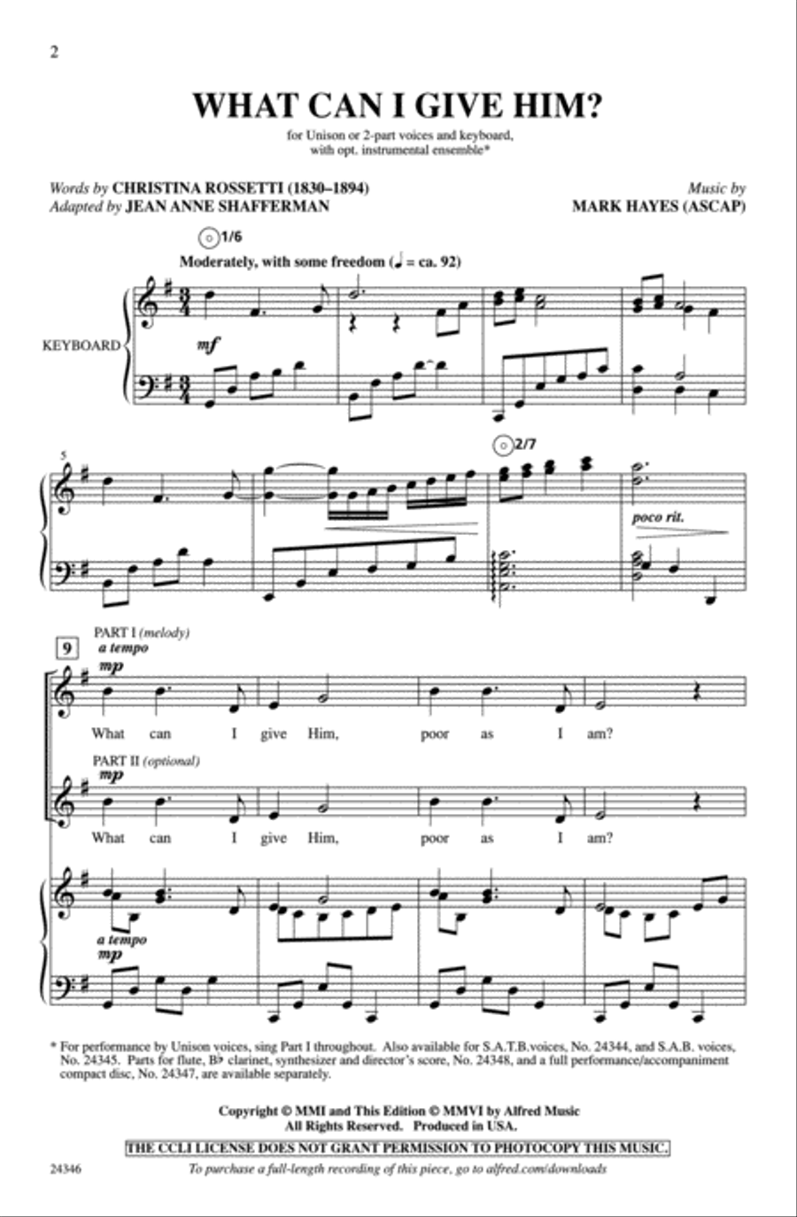 What Can I Give Him? Unison Choir scores gallery preview page 2