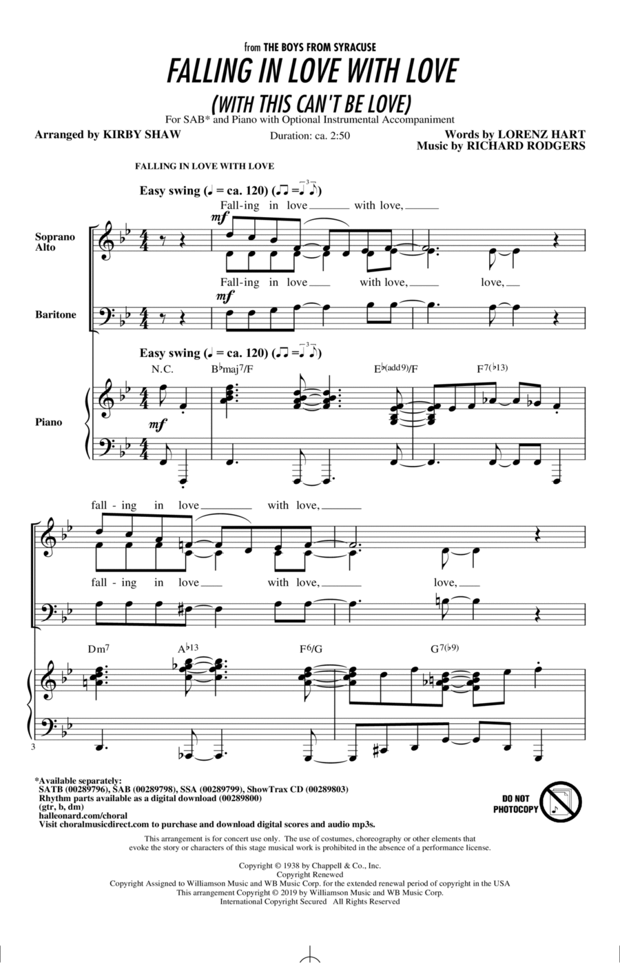 Falling In Love With Love (with This Can't Be Love) (arr. Kirby Shaw) 3-Part scores gallery preview page 1