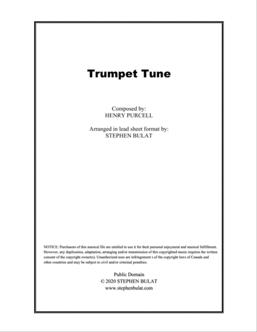 Trumpet Tune (Purcell) - Lead sheet (key of Gb) Large Ensemble scores gallery preview page 1