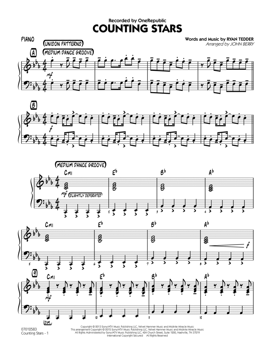 Counting Stars - Piano Counting Stars - Piano Easy Piano scores gallery preview page 1