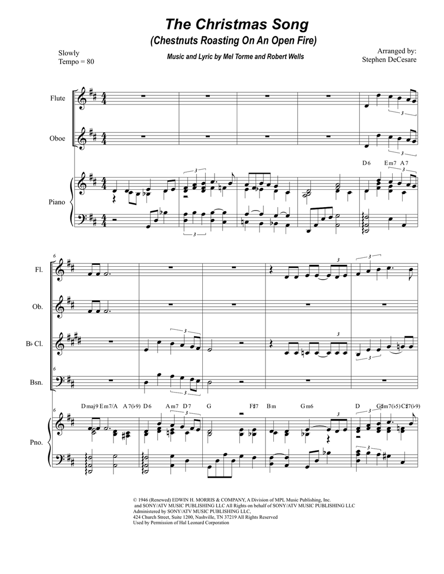 The Christmas Song (Chestnuts Roasting On An Open Fire) Woodwind Quartet scores gallery preview page 1