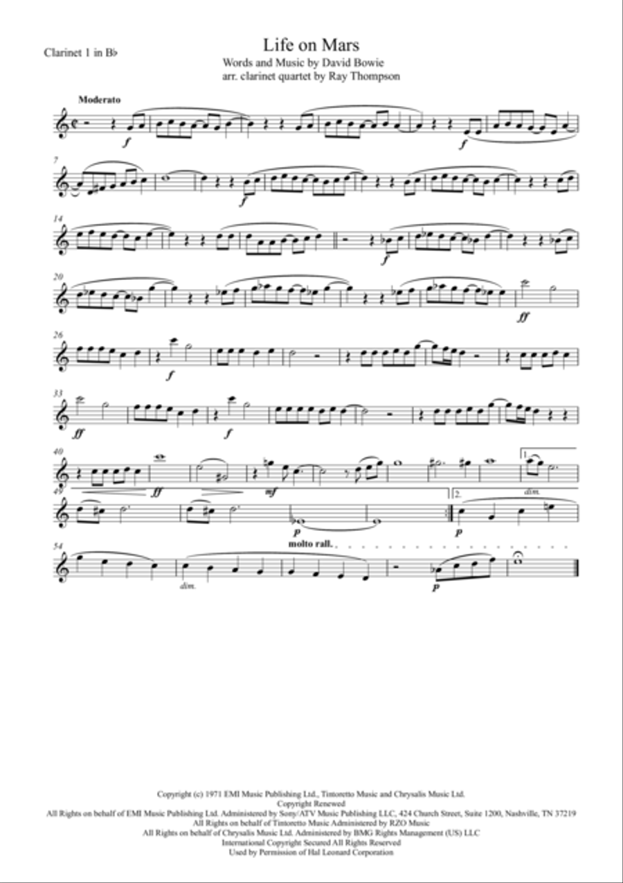 Life On Mars Clarinet Quartet scores gallery preview page 3
