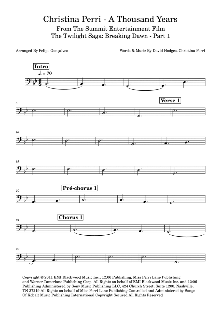 A Thousand Years Double Bass scores gallery preview page 1