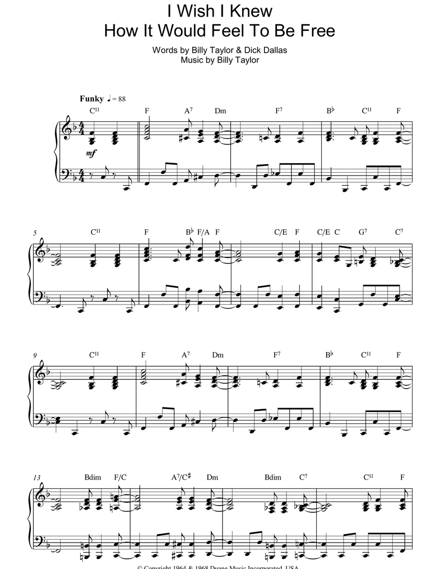 I Wish I Knew How It Would Feel To Be Free Piano Solo scores gallery preview page 1
