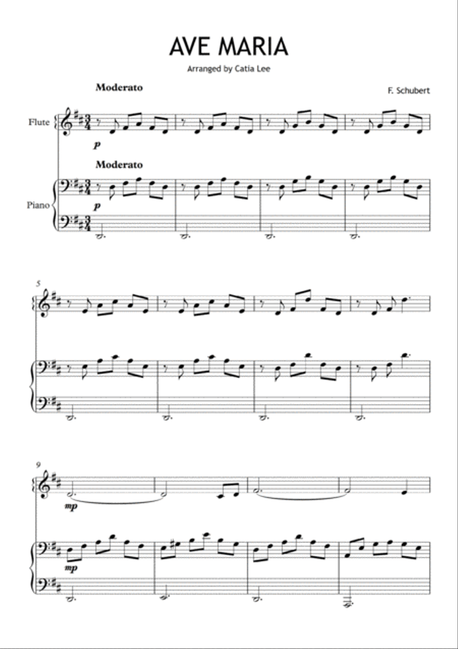 Ave Maria - Schubert for flute and piano D Major Flute Solo scores gallery preview page 2