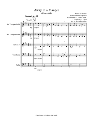 Book cover for Away in a Manger (G) (Brass Quintet - 2 Trp, 1 Hrn, 1 Trb, 1 Tuba)