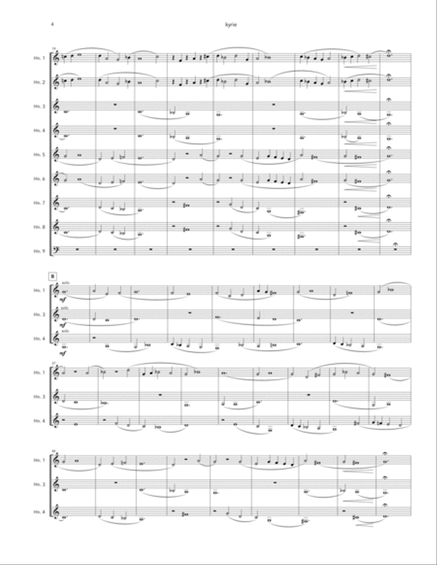 Kyrie from Messe de Nostre Dame for Horn Choir Brass Ensemble scores gallery preview page 4