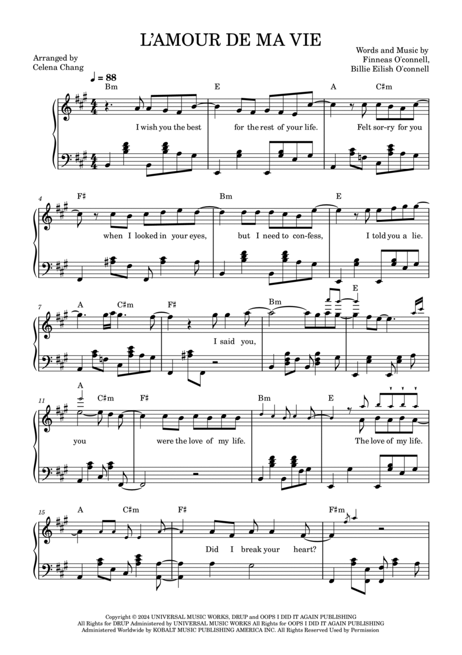 L'amour De Ma Vie Piano Solo scores gallery preview page 1