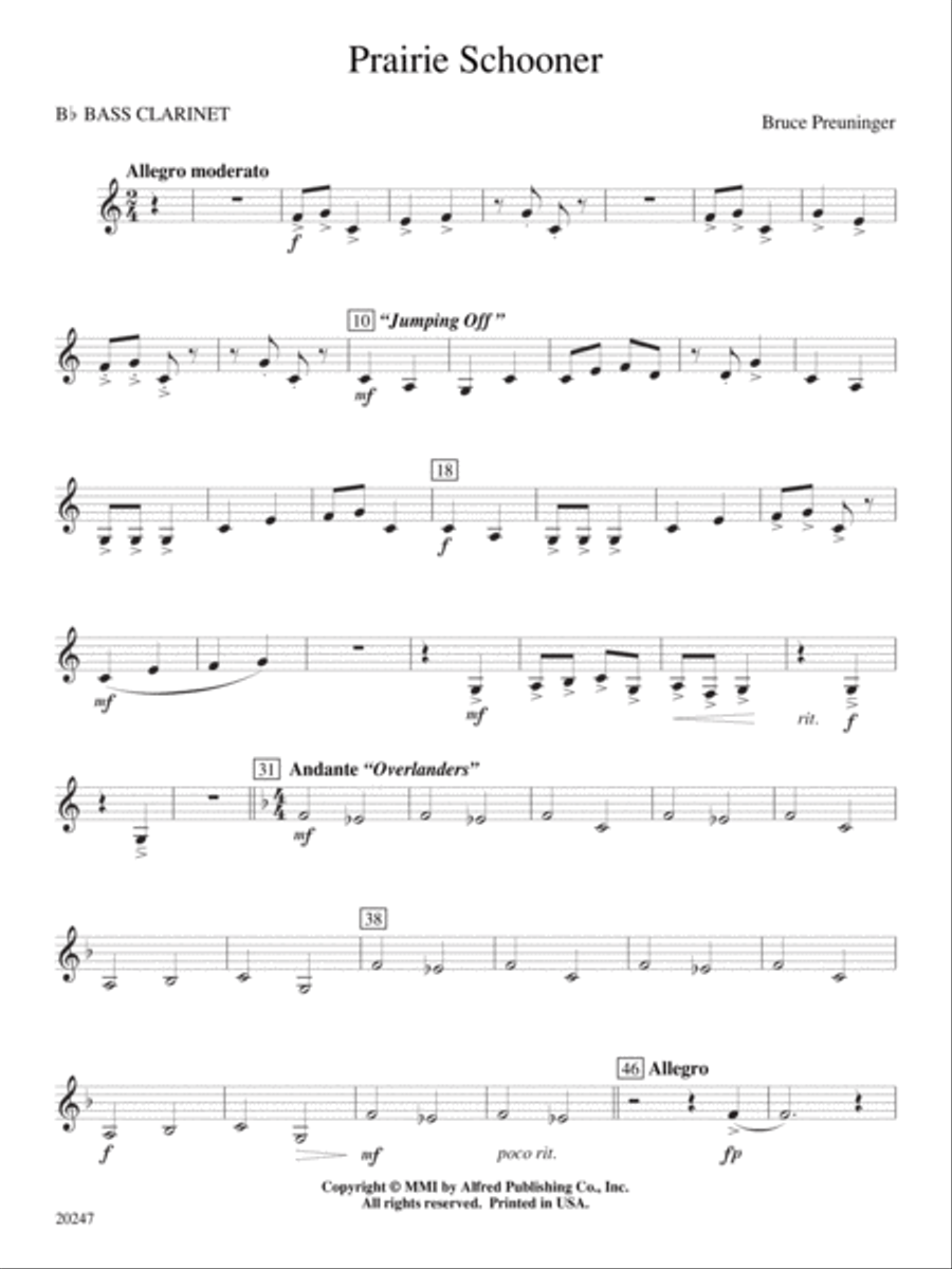 Prairie Schooner: B-flat Bass Clarinet Concert Band scores gallery preview page 1