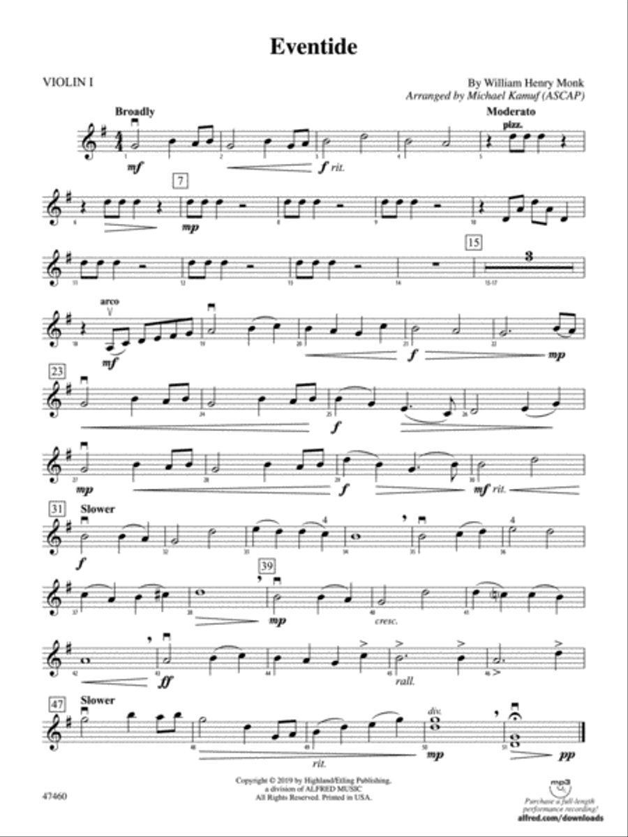 Eventide: 1st Violin String Orchestra scores gallery preview page 1
