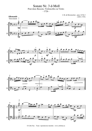 Boismortier Sonate Nr. 3 D minor opus 14 Rococo for 2 cellos