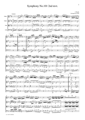 Haydn Symphony No.101 2nd mvt., for string quartet, CH003