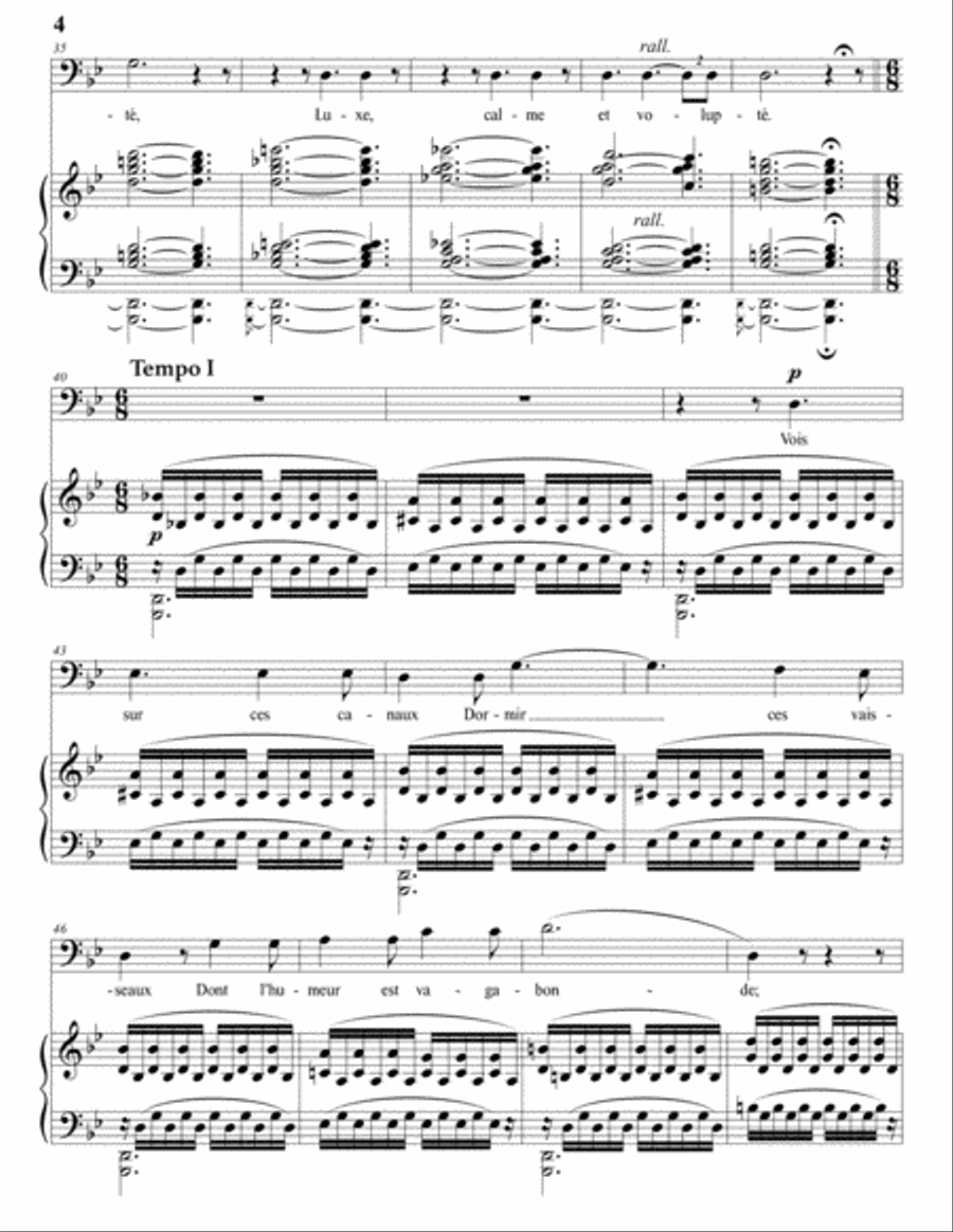 DUPARC: L'invitation au Voyage (transposed to G minor, bass clef)