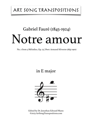 Book cover for FAURÉ: Notre amour, Op. 23 no. 2 (transposed to E major)