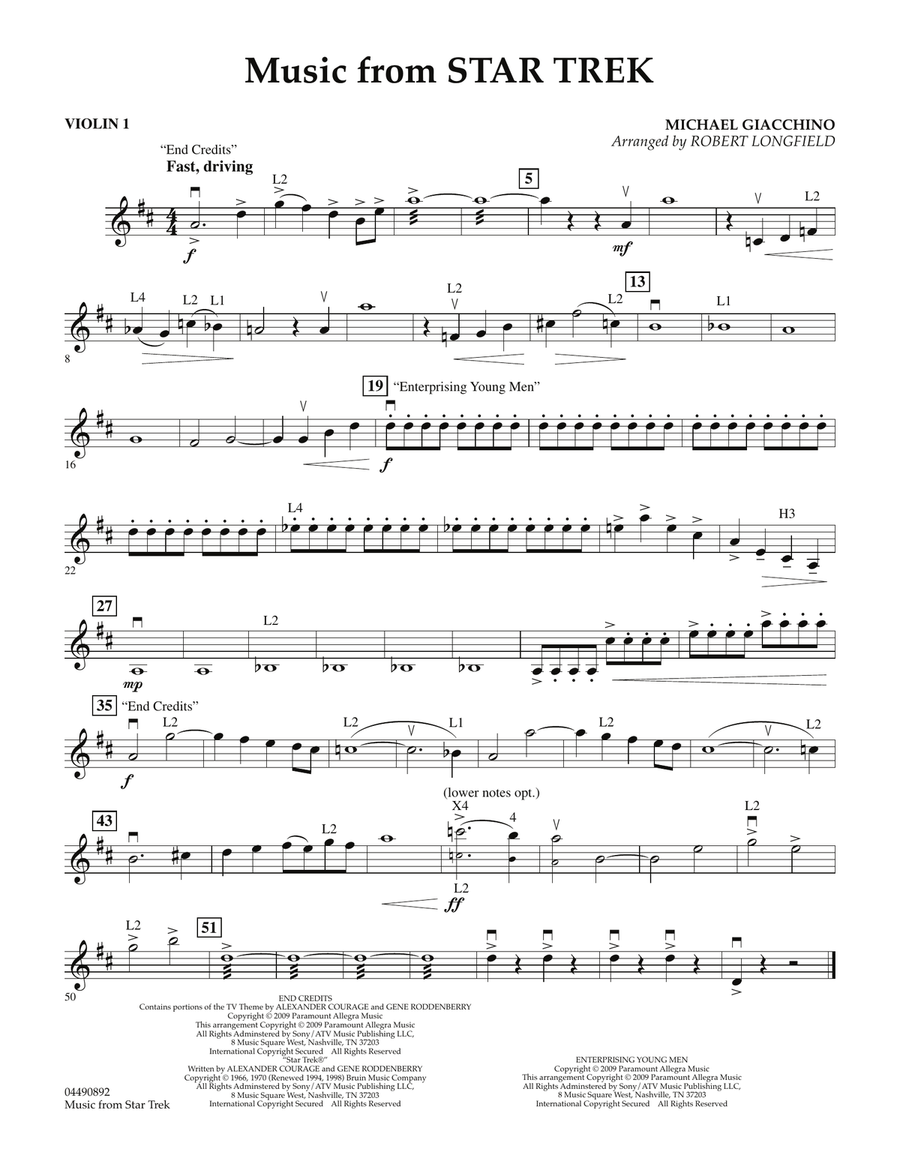 Music from Star Trek - Violin 1 Orchestra scores gallery preview page 1