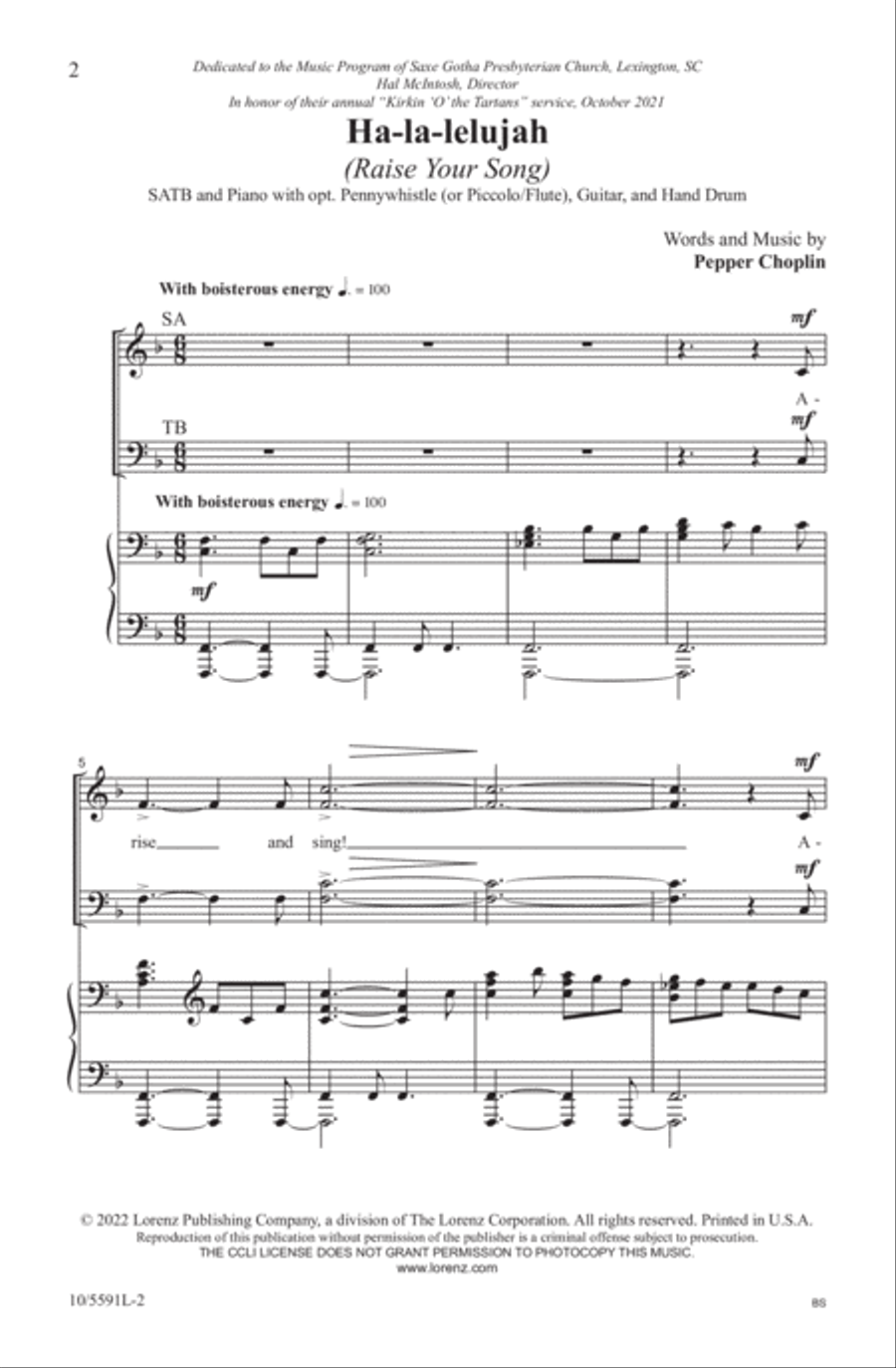 Ha-la-lelujah (Raise Your Song) 4-Part scores gallery preview page 2