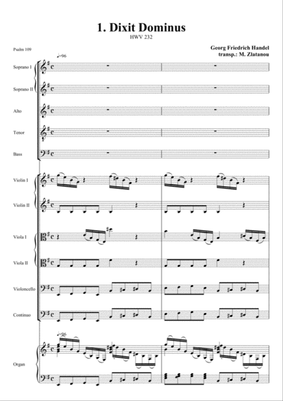G. Fr. Handel: DIXIT DOMINUS Divisi scores gallery preview page 1