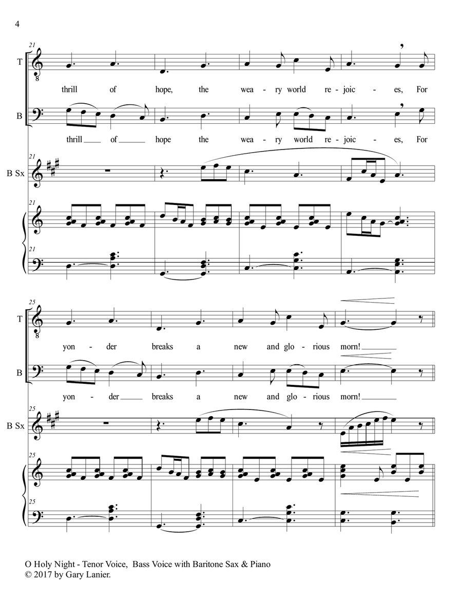 O HOLY NIGHT (Duet - Tenor Voice, Bass Voice with Baritone Sax & Piano - Score & Parts included) Small Ensemble scores gallery preview page 5