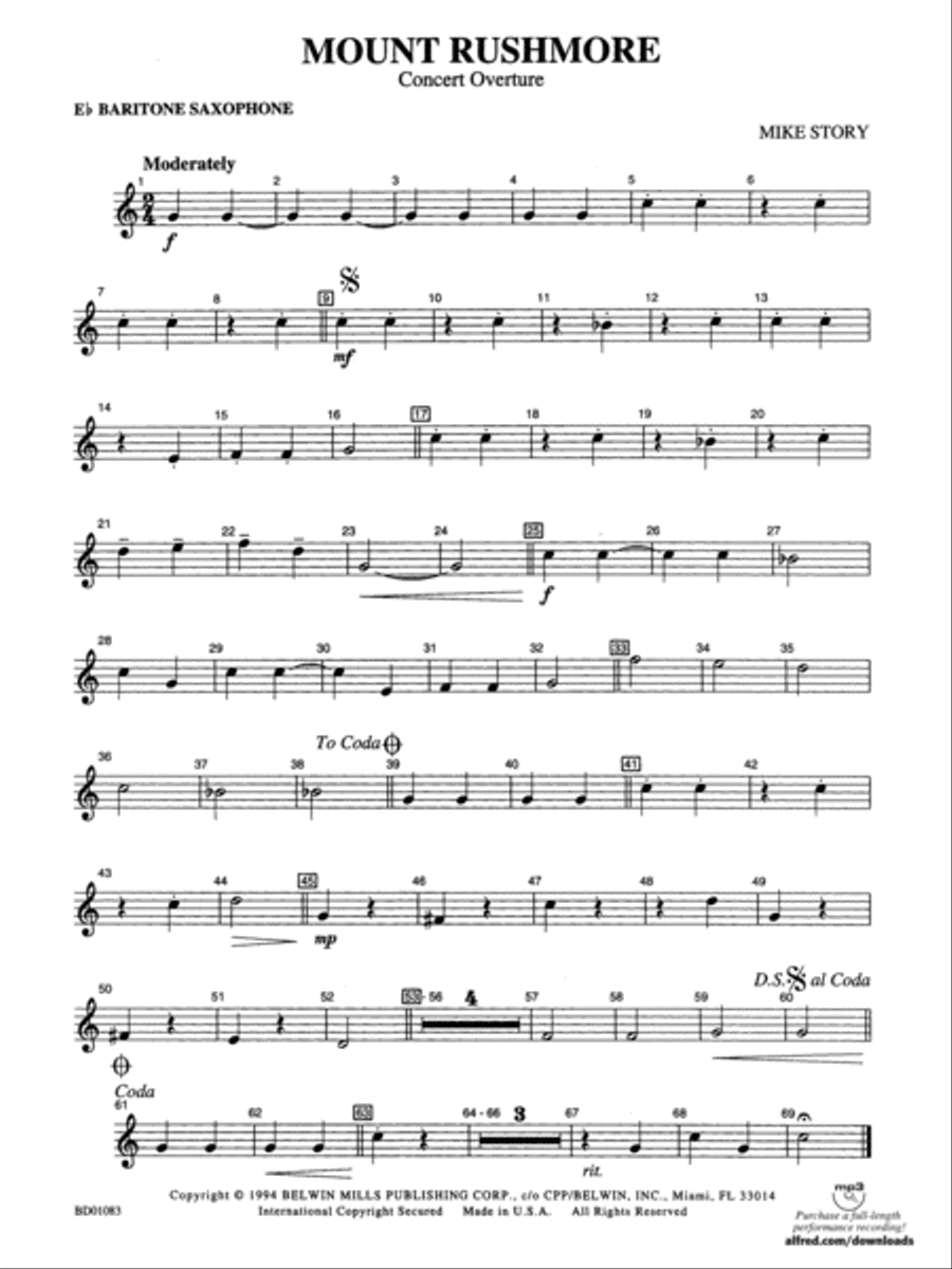Mount Rushmore: E-flat Baritone Saxophone Concert Band scores gallery preview page 1