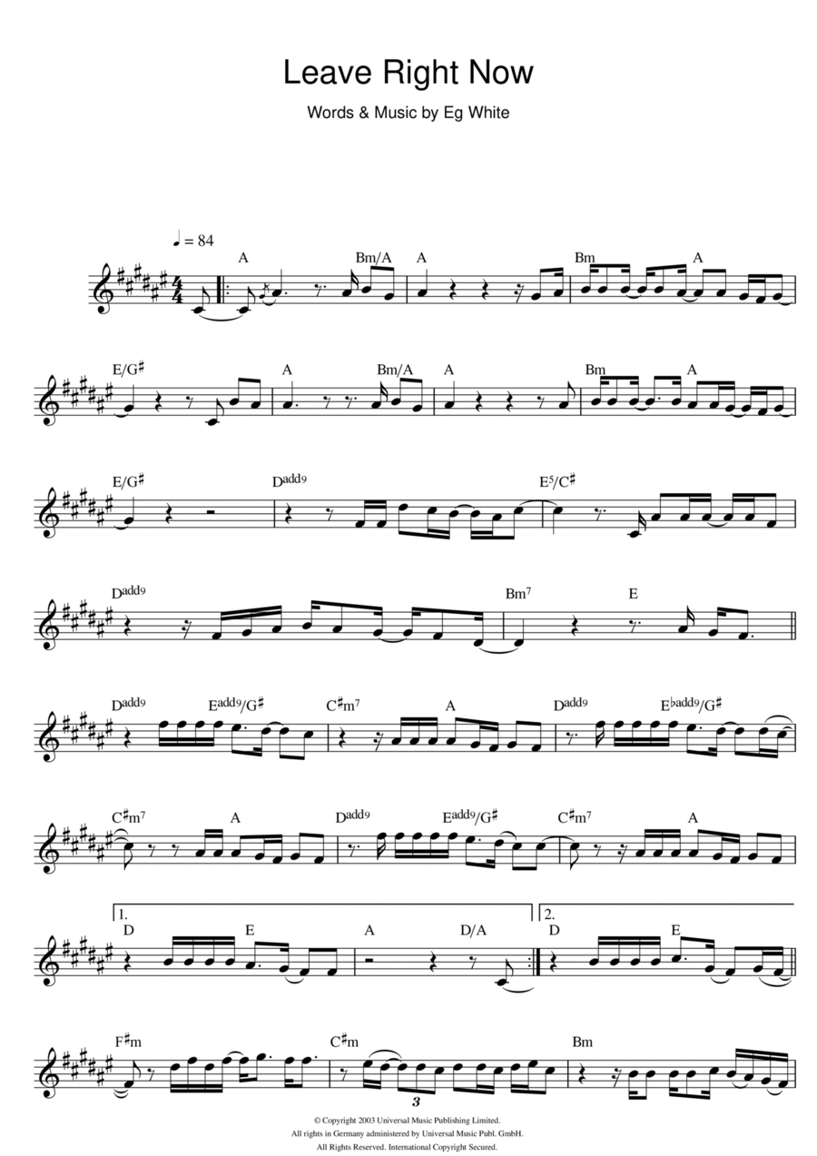 Leave Right Now Piano scores gallery preview page 1