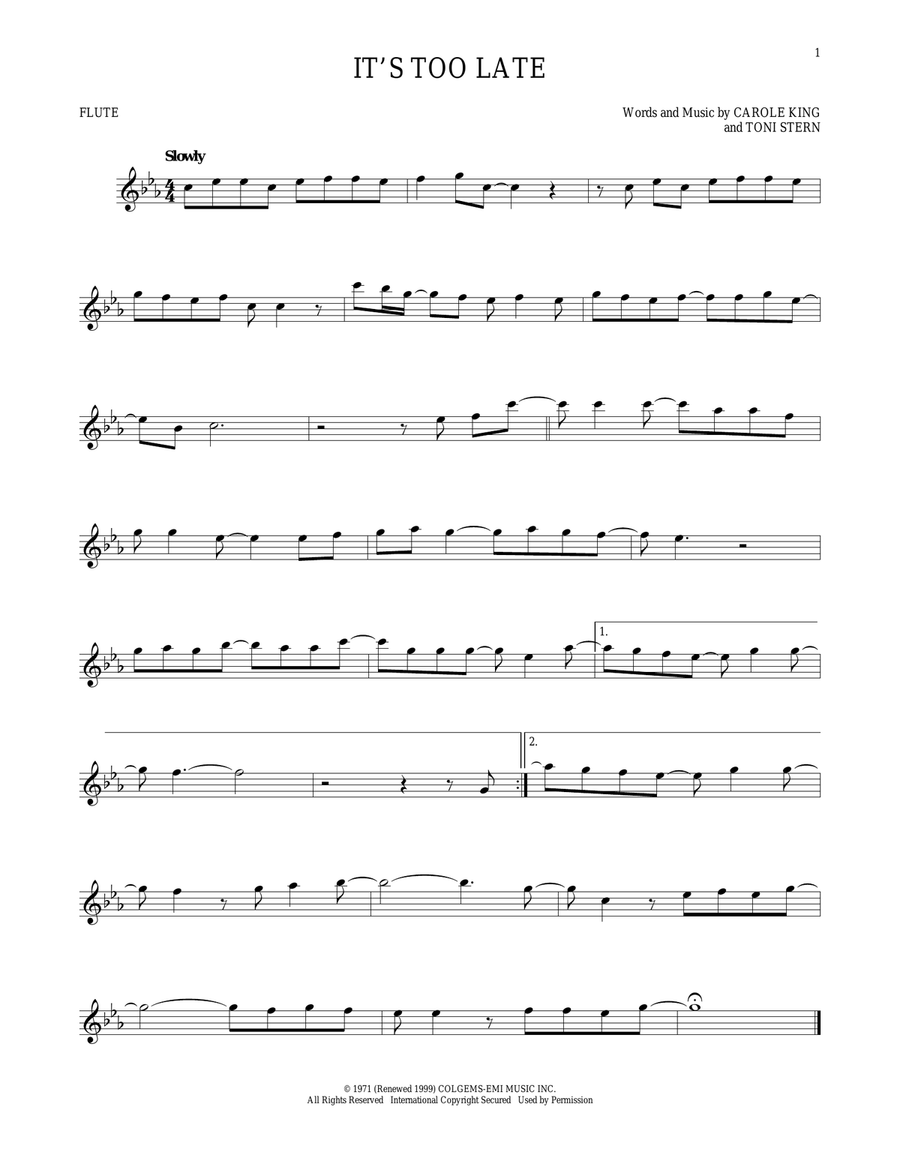 It's Too Late It's Too Late Flute Solo scores gallery preview page 1