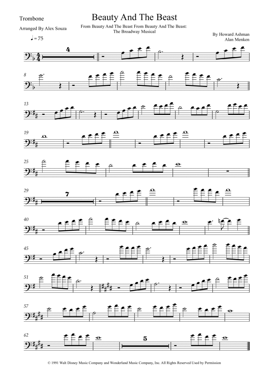 Beauty And The Beast Trombone Solo scores gallery preview page 1