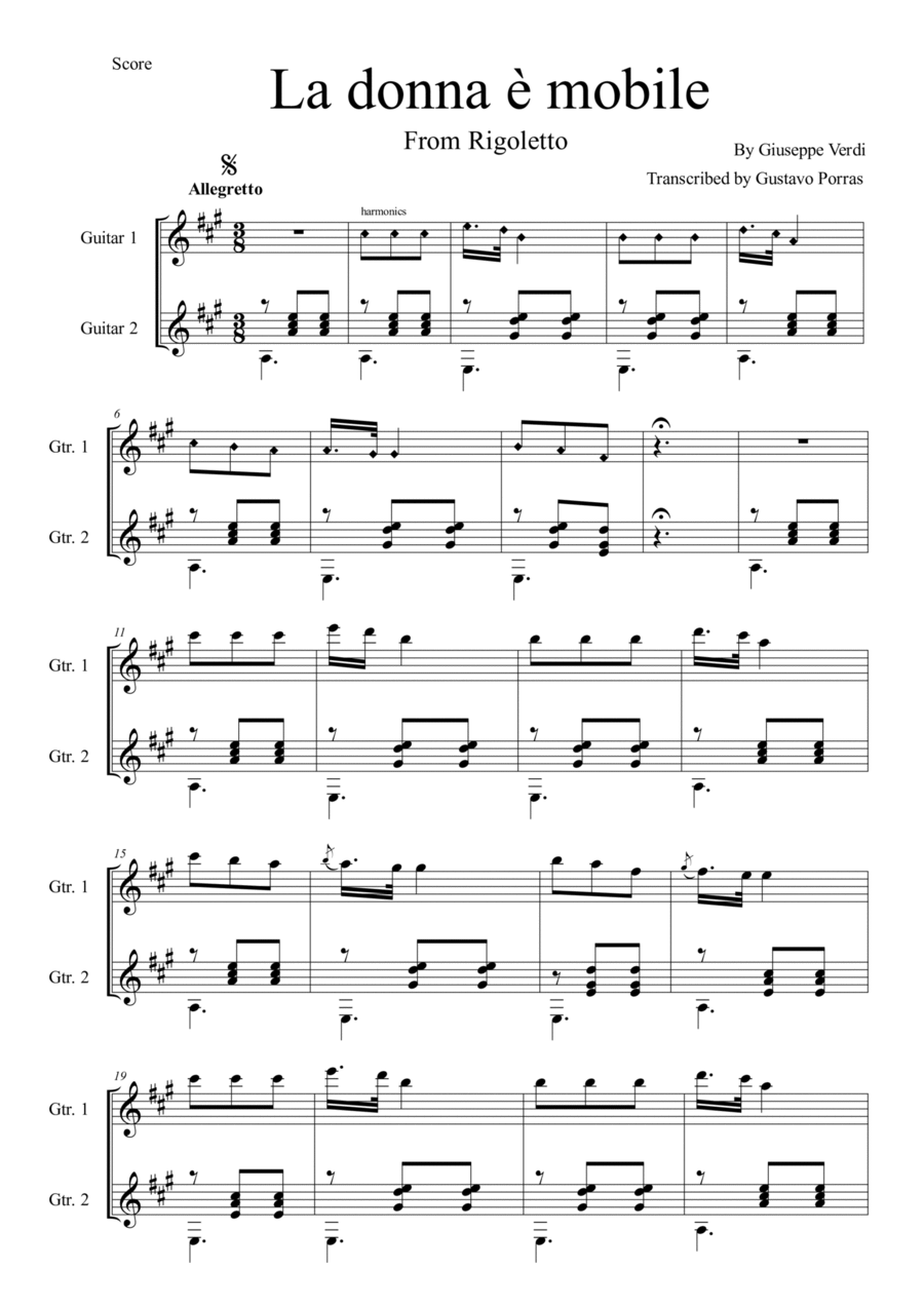 La donna è mobile Acoustic Guitar scores gallery preview page 1