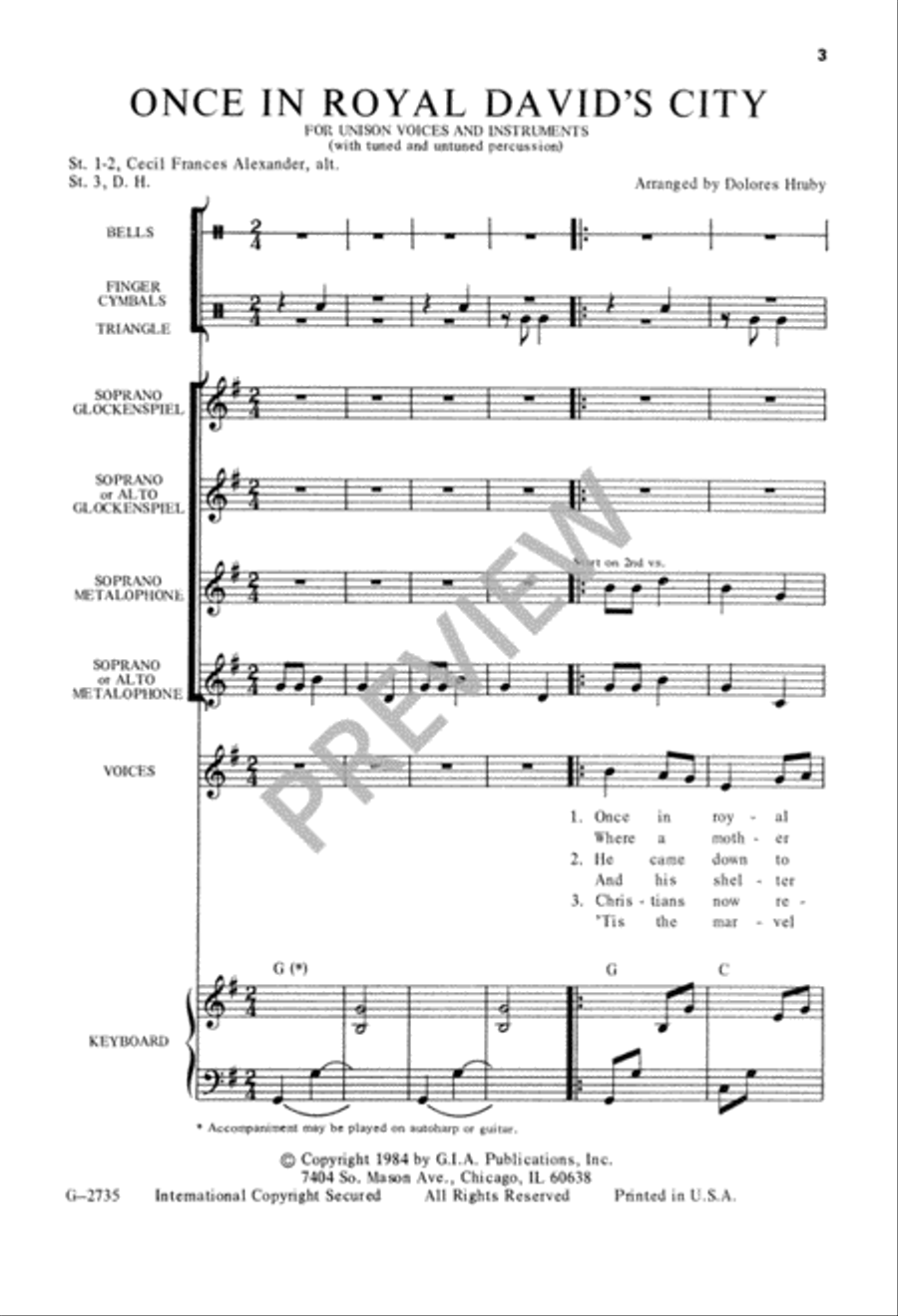 Once in Royal David's City Unison Choir scores gallery preview page 4