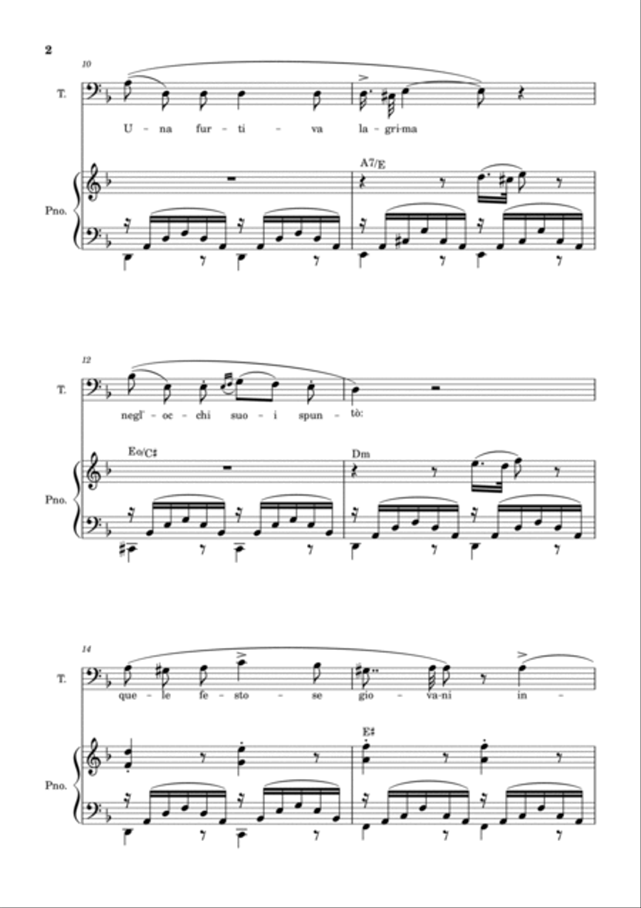 Una Furtiva Lagrima (Tenor in Dm) Piano, Vocal, Guitar scores gallery preview page 2
