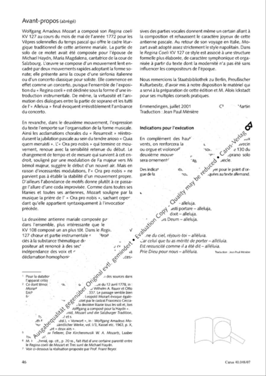 Regina coeli in B-Flat Major, K. 127 4-Part scores gallery preview page 47