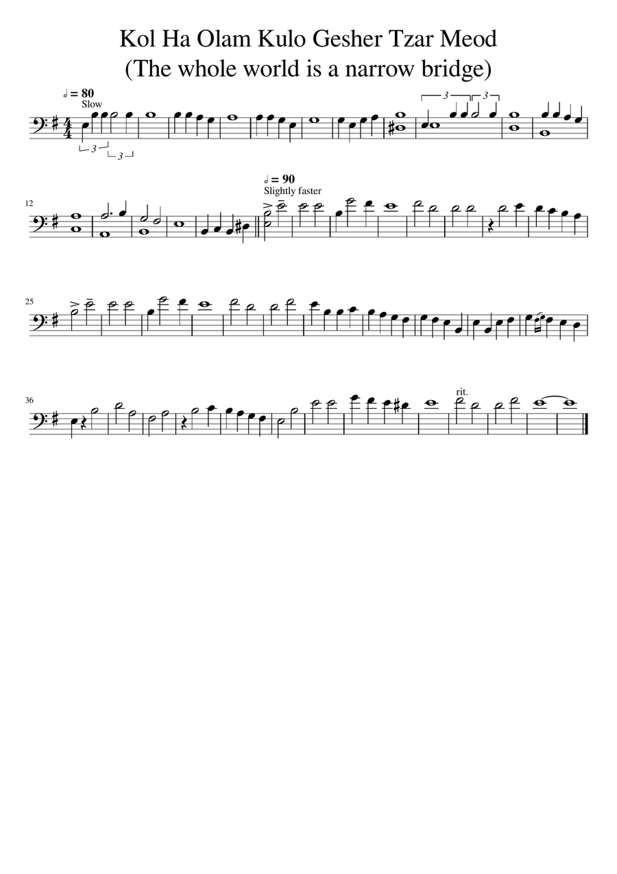 Kol haolam kulo gesher tzar meod כל העולם כולו גשר צר מאד Small Ensemble scores gallery preview page 1