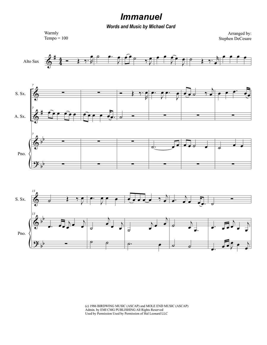 Immanuel Immanuel Soprano Saxophone scores gallery preview page 1
