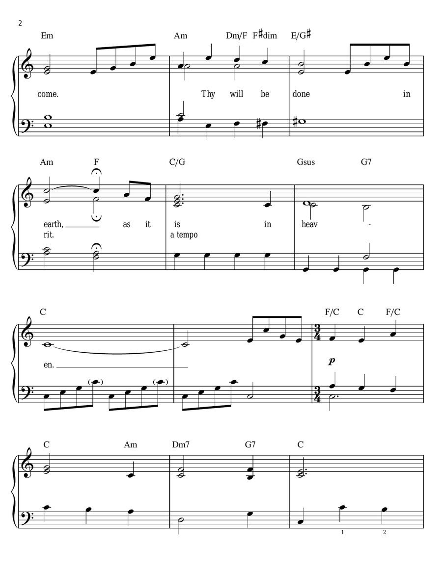 The Lord's Prayer The Lord's Prayer Easy Piano scores gallery preview page 2
