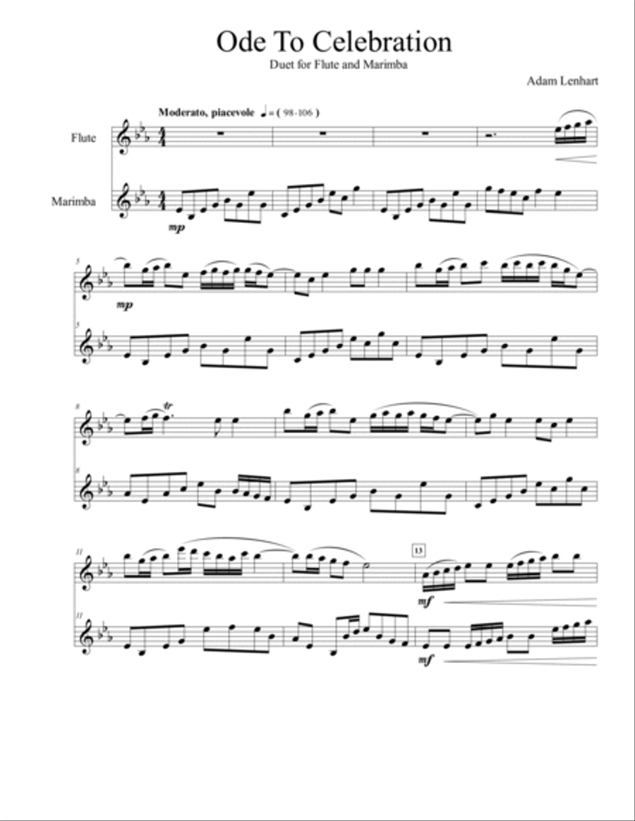 Ode to Celebration (Duet for Flute and 3-Octave Marimba) Flute scores gallery preview page 2