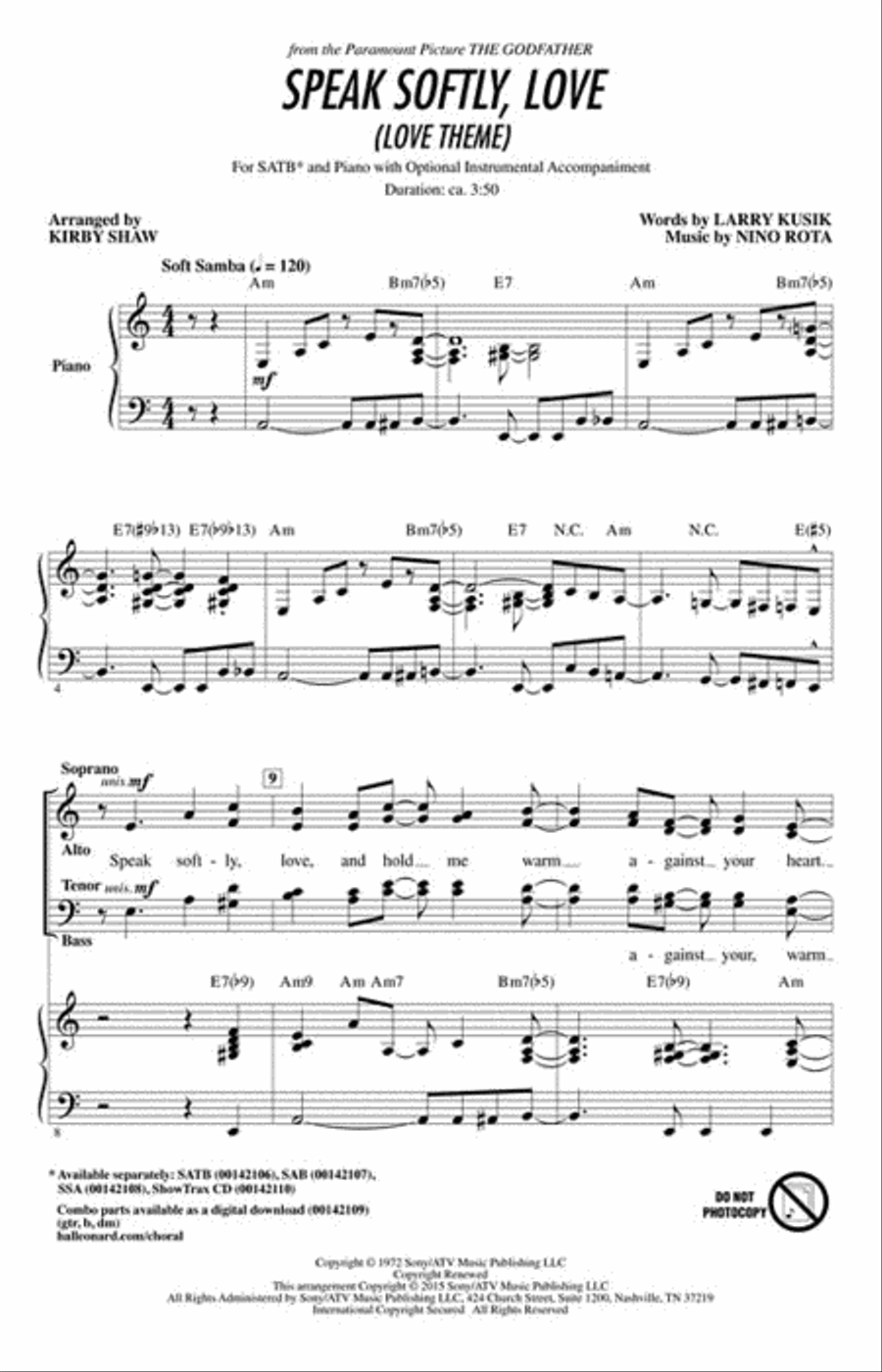 Speak Softly Love Choir scores gallery preview page 2