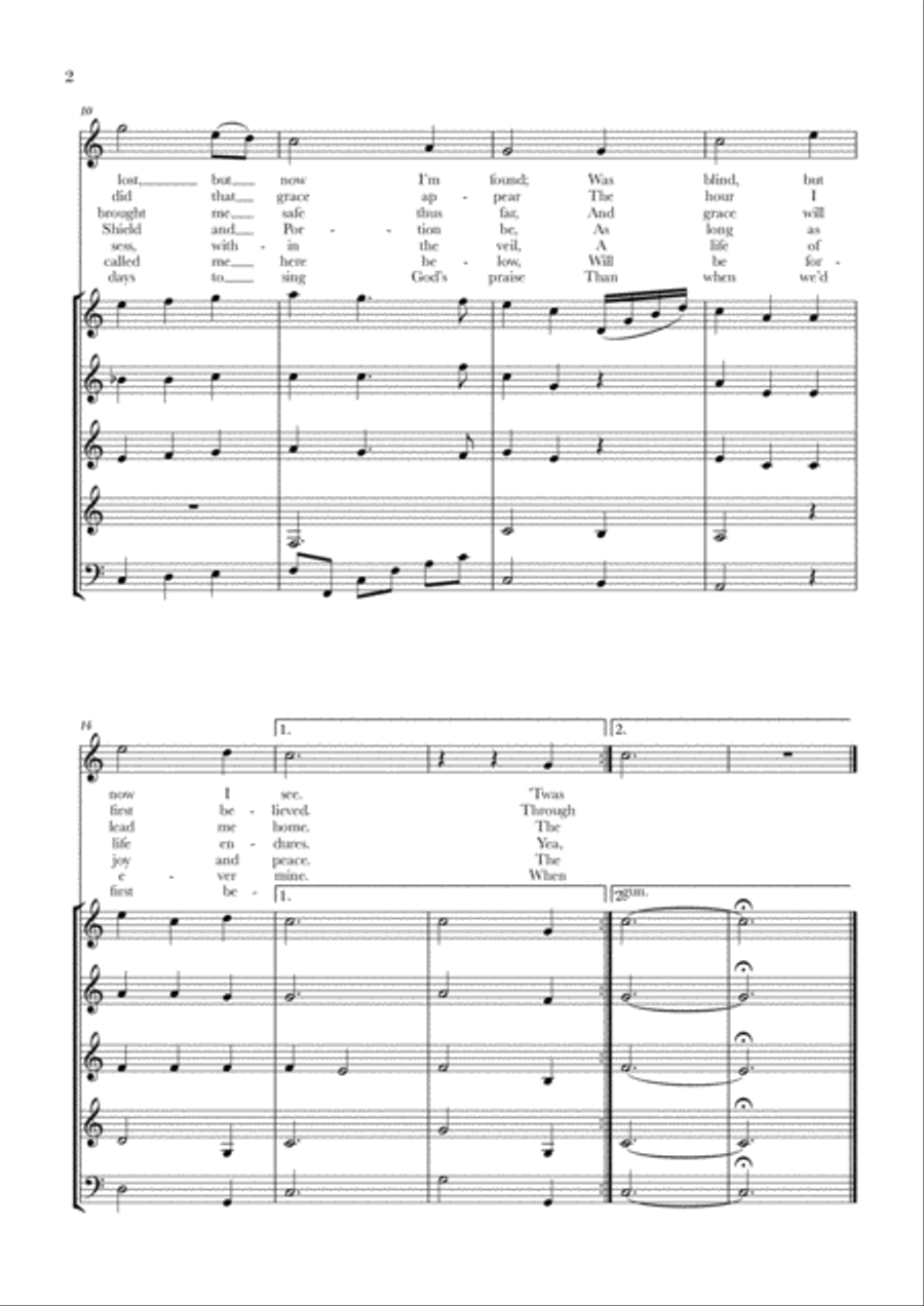 Amazing Grace for Voice and Woodwind Quintet (Flute, Oboe, Clarinet in Bb, Horn in F, Bassoon) Woodwind Quintet scores gallery preview page 2