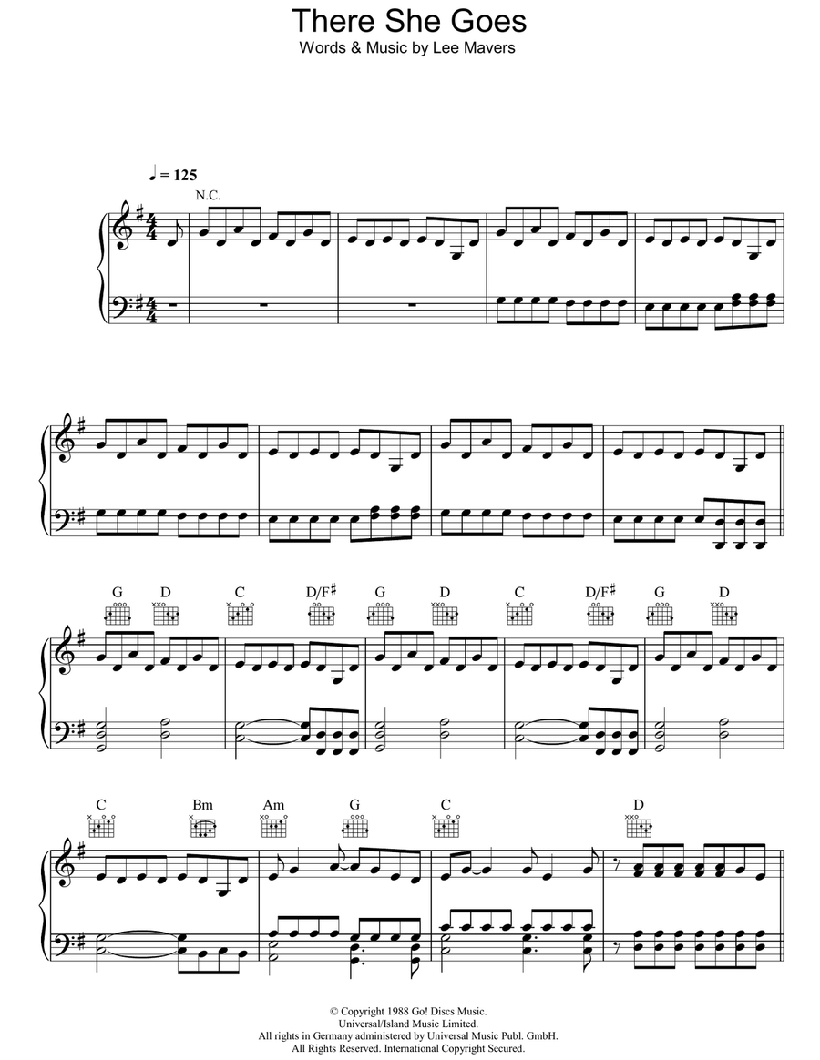 There She Goes Piano, Vocal, Guitar scores gallery preview page 1