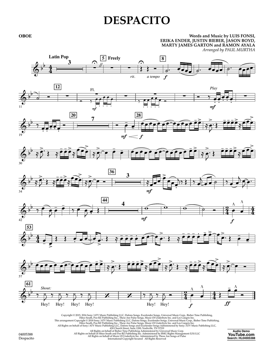 Despacito (arr. Paul Murtha) - Oboe Concert Band scores gallery preview page 1