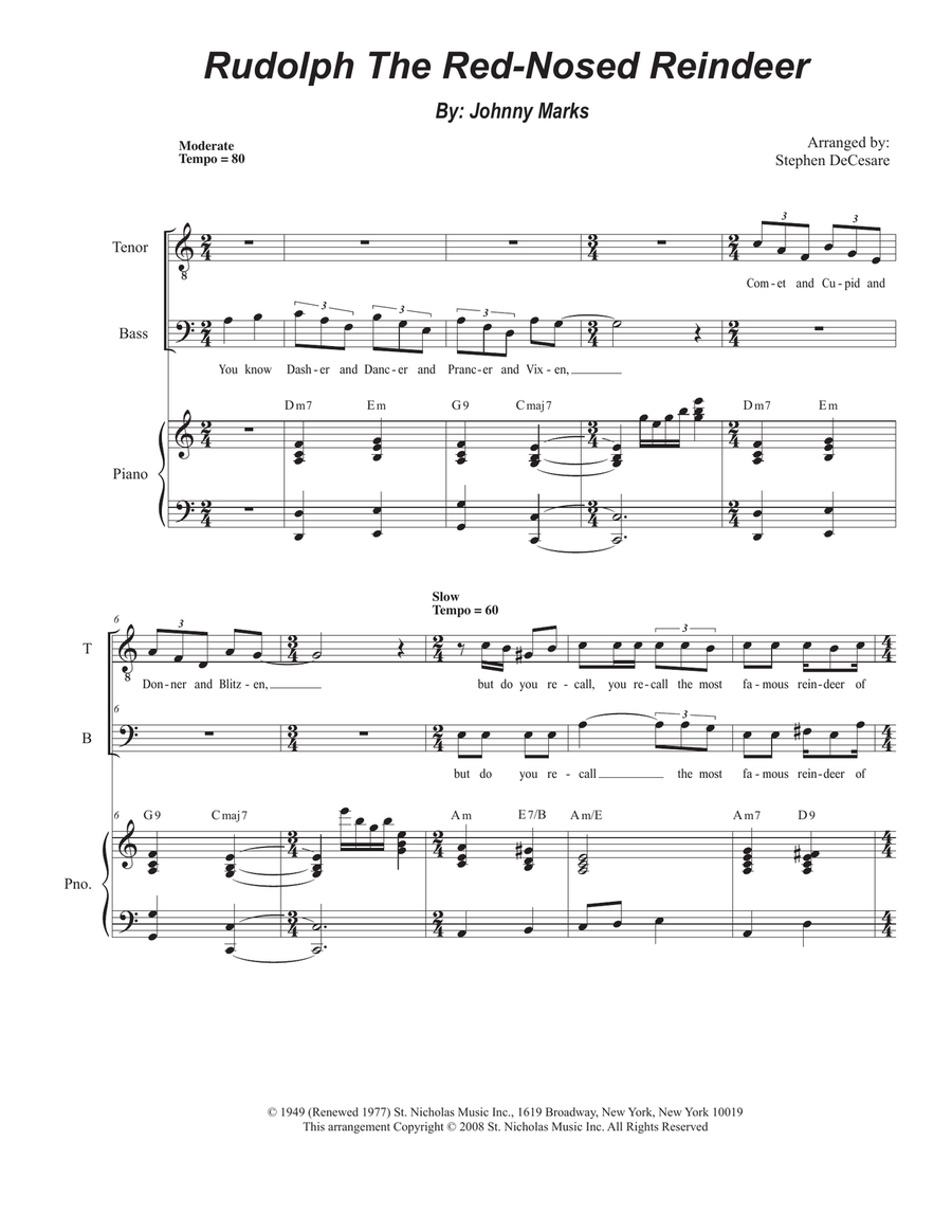 Rudolph The Red-nosed Reindeer Tenor Voice scores gallery preview page 1