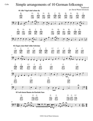 10 Volkslieder - Simple arrangements of 10 German folk songs (cello and guitar chords)