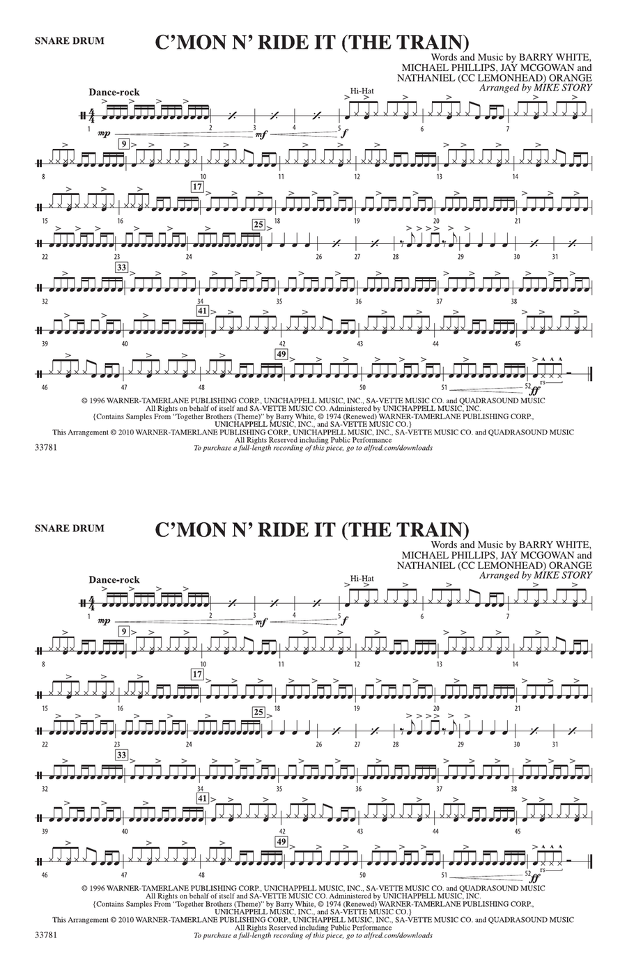 C'mon n' Ride It (The Train): Snare Drum