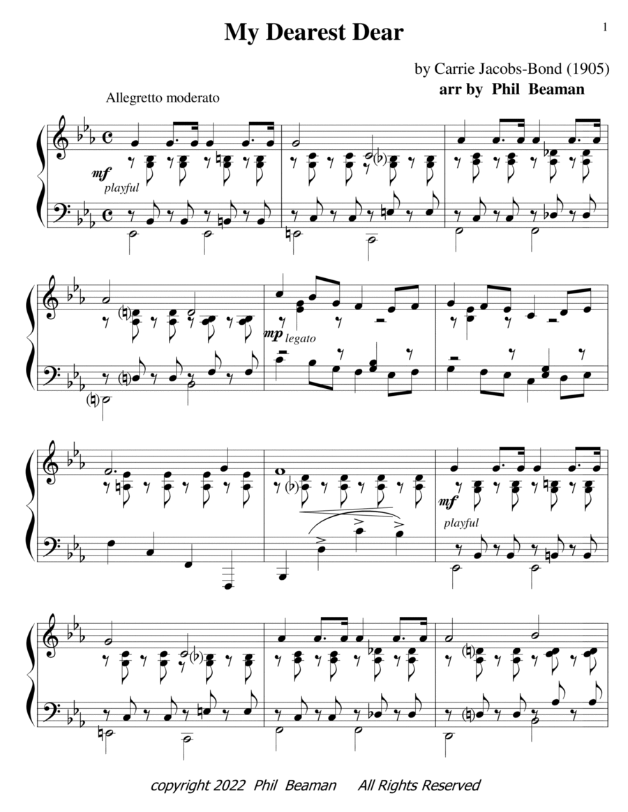 My Dearest Dear - piano solo Piano Solo scores gallery preview page 1